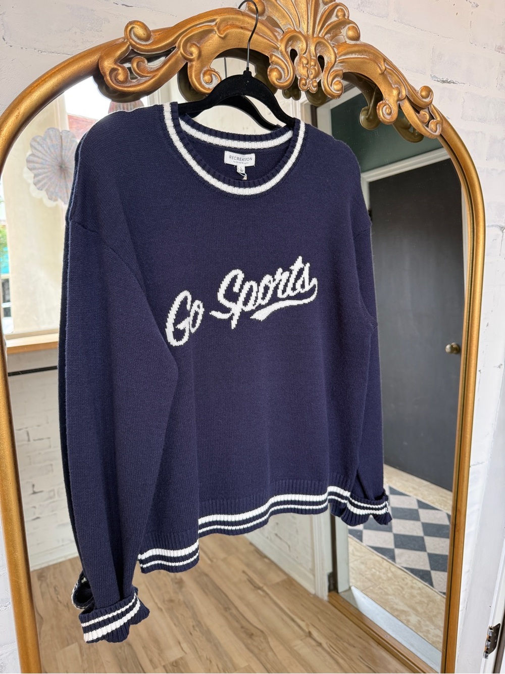 Thread & Supply Navy and White 'Go Sports' Crewneck Sweater